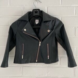 Gap Girl Toddler Black Faux Leather Biker Jacket Size 4